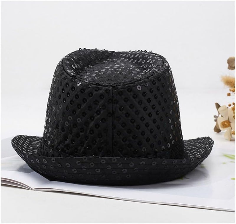 Lumadecor Sequin Fedora Hat Solid Color Dance Hat Western Retro Disco Cap Unisex Costume Cap for Women Men Party Supplies - Image 4